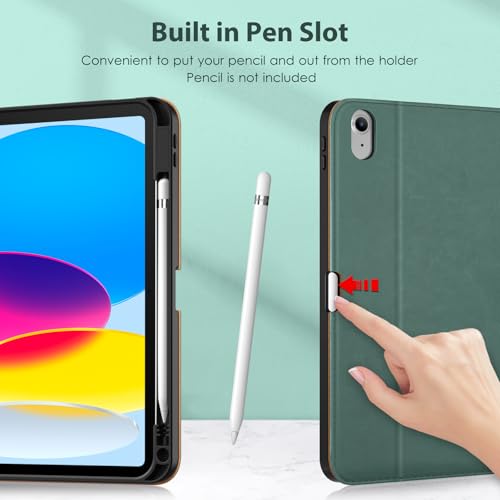 Image of DTTO for iPad 11th (A16,2025) / 10th Generation (10.9 inch,2022) Case with Keyboard, 7 Colors Backlit Wireless Detachable Keyboard Premium Leather Folio Cover with Pencil Holder & Pocket, Midnight Green