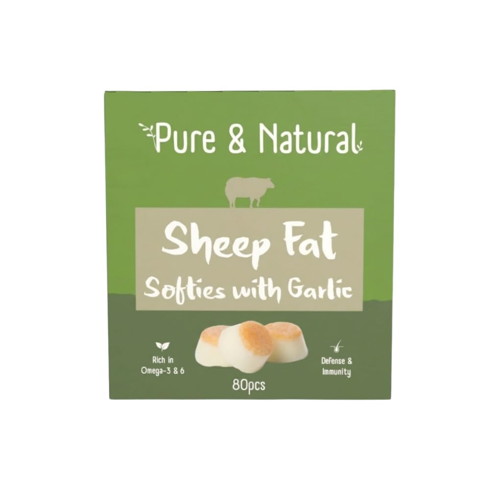 Pure & Natural Sheep Fat Softies with Garlic Dog and Cat Supplement Treats 265g - Grain Free Soft Treats with Omega 3 and 6 for Skin and Coat Support, 100% Natural Sheep Fat