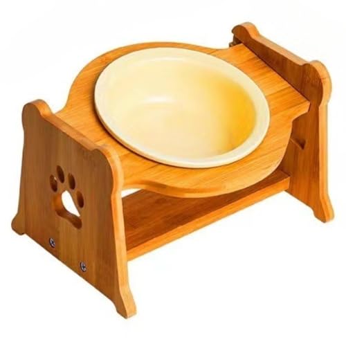 HeartTrend 猫用給餌器、食器、フードボウル、食事トレイ、猫用カトラリー、給餌テーブル、猫と犬用の水飲み場、高さ調節可能、セラミックボウル、食べやすい、滑り止め、竹製スタンド付きカトラリーホルダー、傾斜式カトラリースタンド、組み立て不要、スタンド付