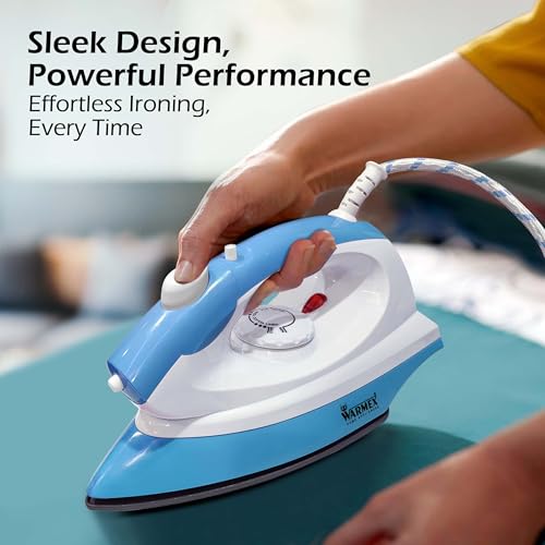 Image of WARMEX 1200 Watt Spray or Dry Iron for Clothes, Steam Iron Press, 50 ml Water tank & Non-Stick Soleplate, On /OFF Indicator Light with Overheat Safety Protection | 2 Year Warranty | (Blue)