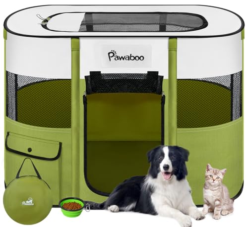 Pawaboo Gabbie per Animali Pieghevole, Recinto per Animali Domestici in Telo Oxford Impermeabile con Rete, Tenda da Gioco per Gatti Cani Cuccioli Portatile per Interno o Esterno, Verde Avocado M