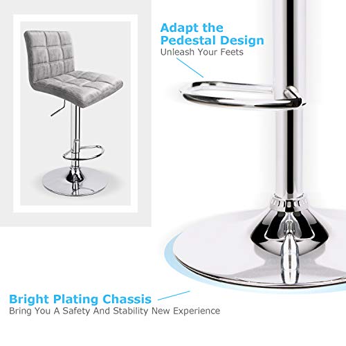 Leopard Outdoor Products Modern Square Pu Leather Adjustable Bar Stools With Back, Set Of 2, Counter Height Swivel Stool (Grey-Hot-Stamping Cloth) #TOP3