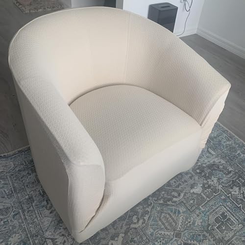 Image of SearchI Club Chair Slipcover Stretch Barrel Chair Covers Jacquard Tub Chair Slipcovers Spandex Armchair Sofa Cover Removable Couch Furniture Protector Arm Chair Cover for Living Room(Fabric-Beige)