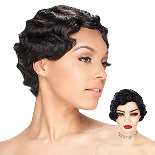 Kaneles Short Finger Wave Wigs for Wig for Women 1920s Cosplay Costume Halloween Party Daily Everyday Wear