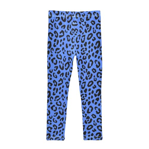 Girls' Athletic Leggings Ankle Length Yoga Dance Pants Kids Teen 4T Leopard Print Blue Background2