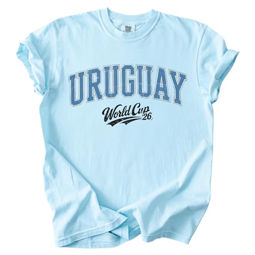 Uruguay Soccer Cup 2026 Garment-Dyed T-Shirt Vintage Soccer Fan Graphic Tee Game Day Shirt for Men Women Chambray