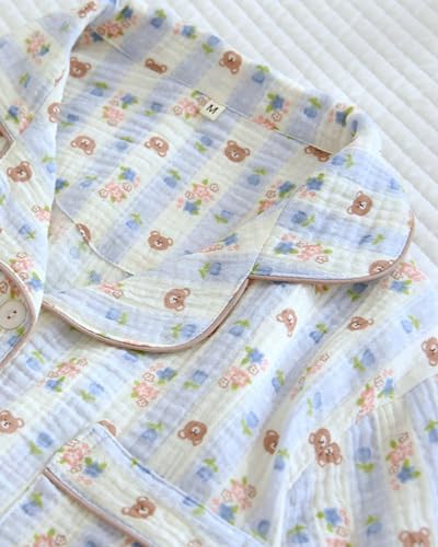 Womens Cute Pajama Set Short Sleeve Button Up Shirt and Shorts 2 Piece Cotton Pj Sets3