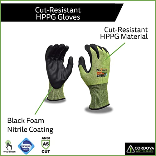 Cordova 3744 Cut-Resistant Gloves, Foam Nitrile Coating For Extra Grip, Sanitized Food Grade Gloves, High-Visibility Graphene, Touchscreen Fingertips, Abrasion Puncture And Cut Resistant, Small #TOP1
