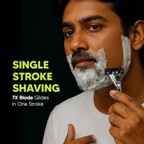 Image of LetsShave Pro 7 Max Razor Value Set for Men (1 Handle + 4 Blades) | World's First & Only 7-Blade Razor for Men | Honeycomb Guard, Open Flow Design & Nature Infused Lubrication Strip | With Travel Cap