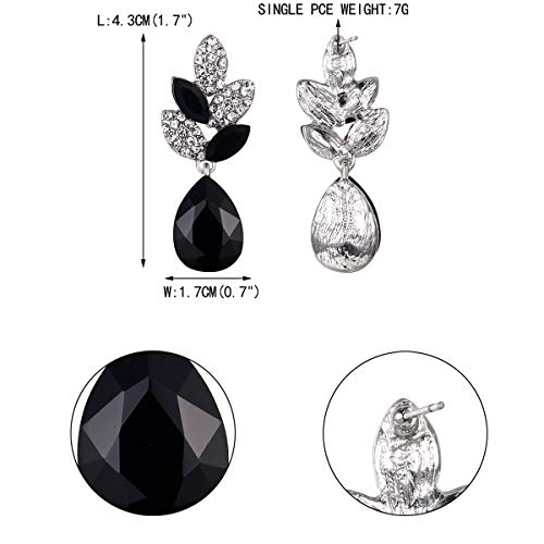 EVER FAITH Rhinestone Crystal Wedding Leaf Teardrop Pierced Dangle Earrings Silver-Tone4