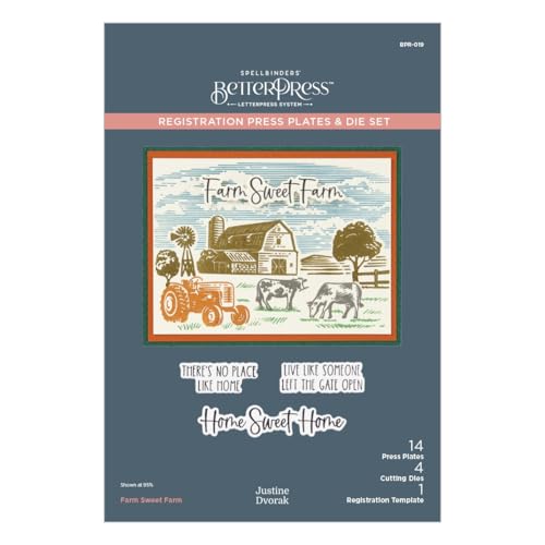 Plat de presse BetterPress Farm Sweet Farm Spellbinders et sa matrice par Justine Dvorak