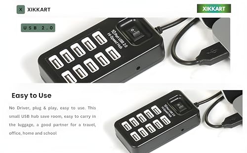 Image of 10-Port USB 2.0 Hub for PC Laptop Mobile | High-Speed Multi USB Adapter | Fast File Transfer 480Mbps | Plug & Play | Charging Hub | Portable Desktop USB Splitter | Windows Mac Compatible