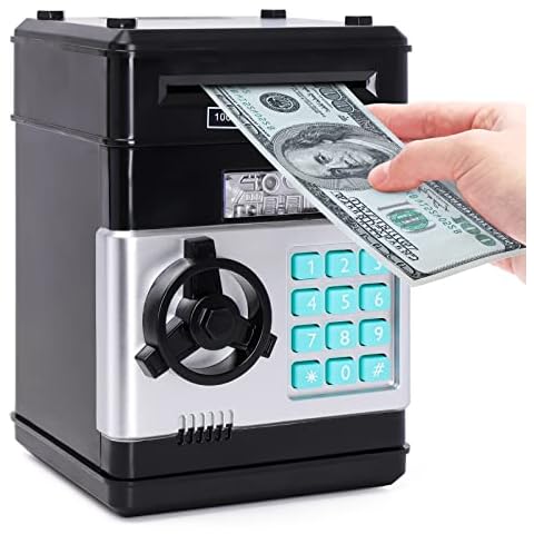 PhilaeEC Piggy Bank for Kids, Electronic Coin Kids Money Bank with Password Protection ATM Password Cash Coin Can Auto Scroll Paper Money Saving Box Cover