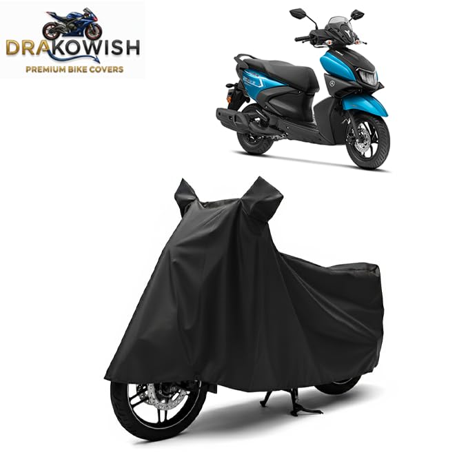 Image of DRAKOWISH Waterproof Scooty Cover for Yamaha Ray ZR125 All Weather Protection from Rain, Dust, UV Rays & Scratches with Mirror Pockets & Buckle Belt