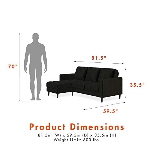 CosmoLiving by Cosmopolitan CosmoLiving Strummer Reversible Sectional Couch, Black Velvet Sofa (DA038-BK)
