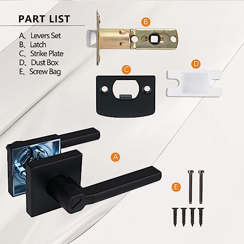 Image of NEWBANG (2Pack) Bed /Bath Room Door Lever for Privacy Bathroom and Interior Door Door Lock Handle in Aged Matt Black, HD1601-DB-BK-2P