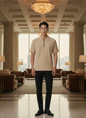 Image of MACK JONNEY Men's Cotton Self Design Polo T-Shirts | Front Half Zipper | Pack of 2 | Multicolour