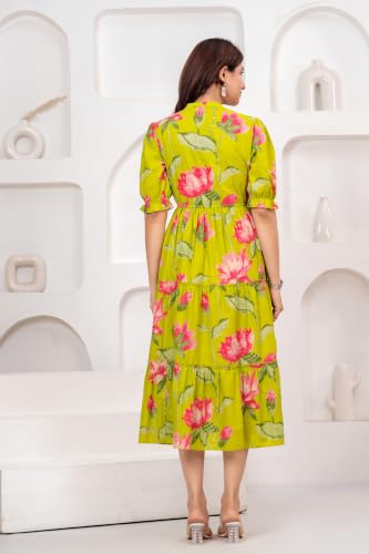 Image of Dress for Women | One Piece for Women | Long Stylish Women Dress Fit & Flare Maxi Dress, Cotton Summer Calf Length Dress