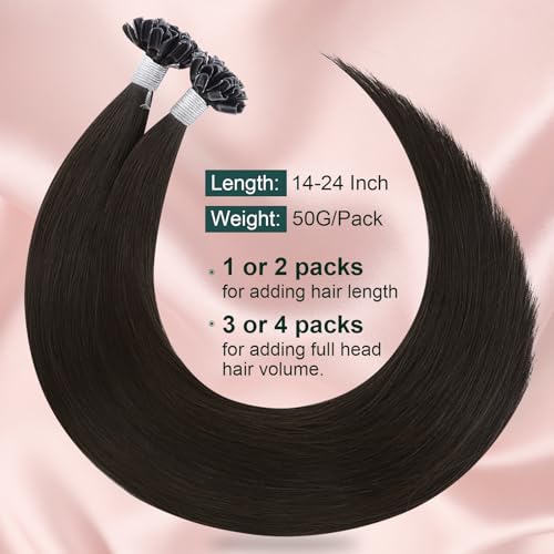 Image of Easyouth U Tip Hair Extensions, Brown, 22 Inch 50G 50S, for Thin Hairstyle