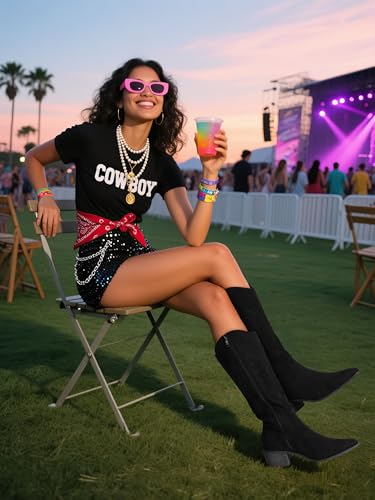 Image of SHIBEVER Suede Knee High Cowboy Boots for Women Comfortable Tall Cowgirl Boots Zipper Low Heel Fall Winter Western Booties