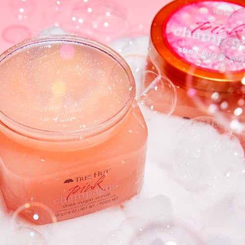 Image of Tree Hut Pink Champagne Body Scrub, Exfoliating & Hydrating Sugar Scrub with Shea Butter & Essential Oils, Smooth Skin, Body Exfoliator For All Skin Types, Self Care Gifts for Women, Vegan, 18 Oz