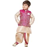 AJ DEZINES Kids Dhoti Kurta Set for Boys | Ethnic Wear for Kids | Cotton Full Sleeve Boy Ethnic Outfit | Kid Wear for Weddings & Festivals | Stylish Boys Dress with Woven Waistcoat | PINK-4