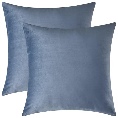 Image of Mixhug Decorative Throw Pillow Covers, Velvet Cushion Covers, Solid Throw Pillow Cases for Couch and Bed, Dusty Blue, 26 x 26 Inches, Set of 2