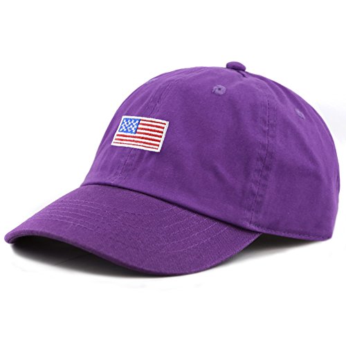 The Hat Depot Kids American Flag Washed Low Profile Cotton and Denim Plain Baseball Cap Hat (6-9yrs, Purple)3