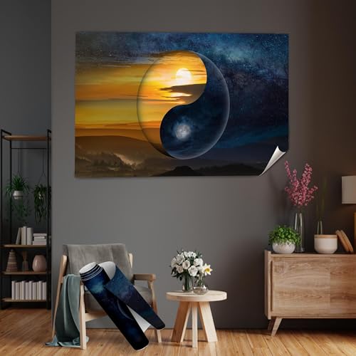Tableau Yin Yang sur toile moderne | Peinture artistique soleil lune 60 x 80 cm
