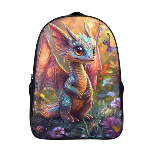 ZbOLi Baby Drache Rucksäcke Kinder Schulrucksack Einstellschnalle 3D-gedruckte Pflanzen, Schmetterlinge Schultaschen Für Grund- Und Mittelschüler 16 inch