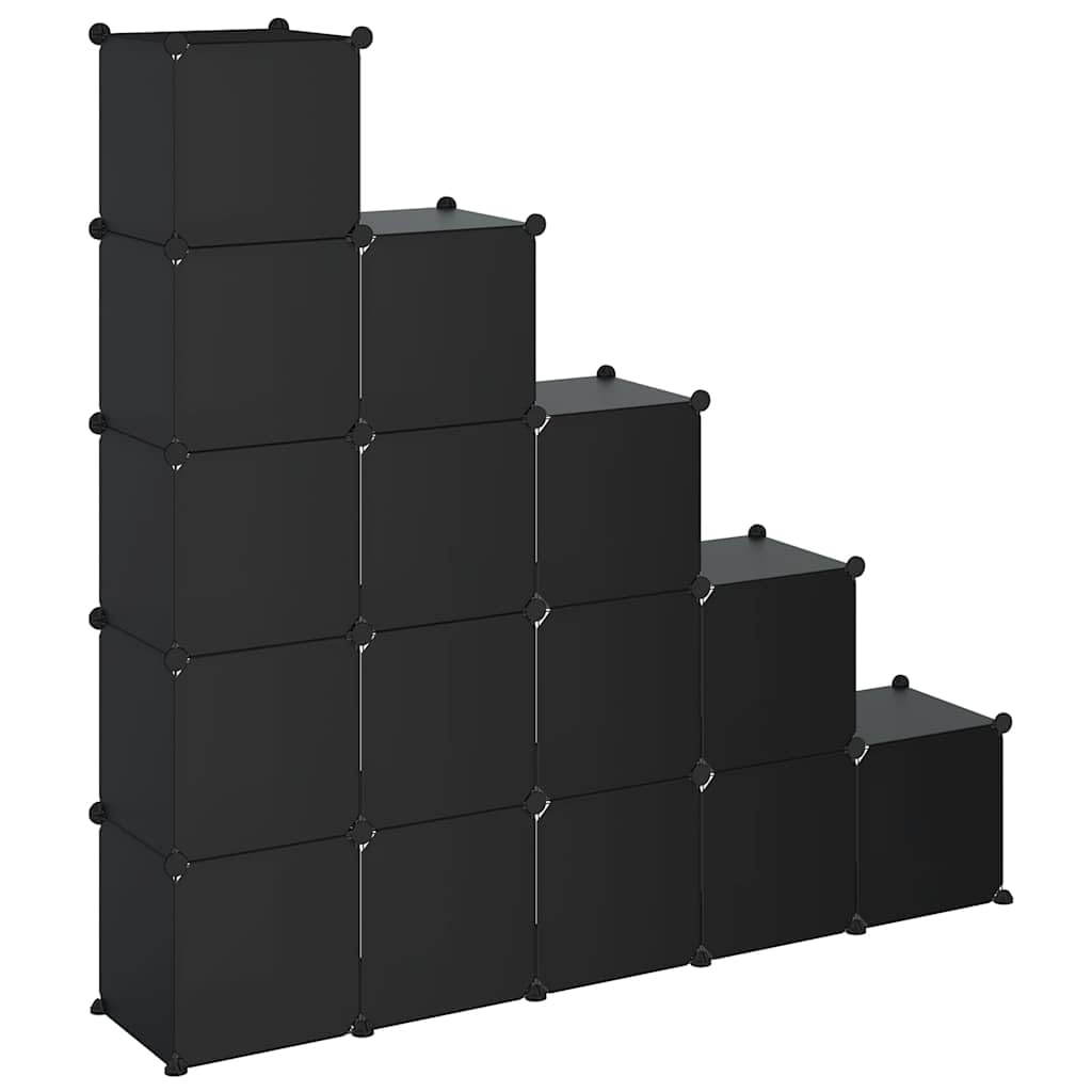 Solivagant Regalsystem mit 15 Würfeln und Türen Schwarz PP, Haushaltsbedarf,Aufbewahrung Ordnungssysteme,Kleideraufbewahrung,Schuhregale -schränke, 10.9 kg-340554