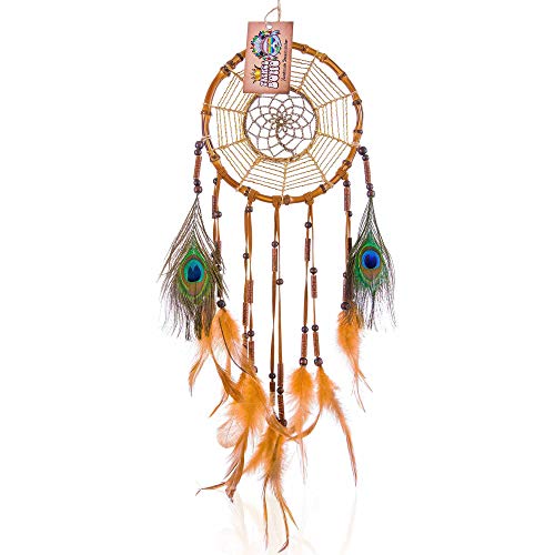 Gran atrapasueños hecho de bambú, Dreamcatcher indio hecho a mano, Calidad superior (diámetro 18 cm, longitud 52 cm, color marrón)