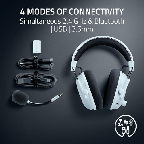 Image of Razer BlackShark V3 Pro Wireless ANC Gaming Headset for PC: Full Band Mic - 50mm Drivers - 2.4 GHz, Bluetooth, USB, 3.5mm - Works with Mac, PS5, Nintendo Switch, Smartphone - 70 Hr Battery - White