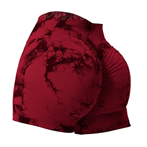 VOYJOY Women Workout Shorts 3.6' Scrunch Butt Lifting Gym Seamless Yoga Biker Shorts Red