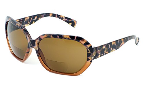 Calabria 644SB Oversize Hexagonal BiFocal Reading Sunglasses +2.00 Caramel Women Bi-Focal Sunglass Reader Fashion Hard Case