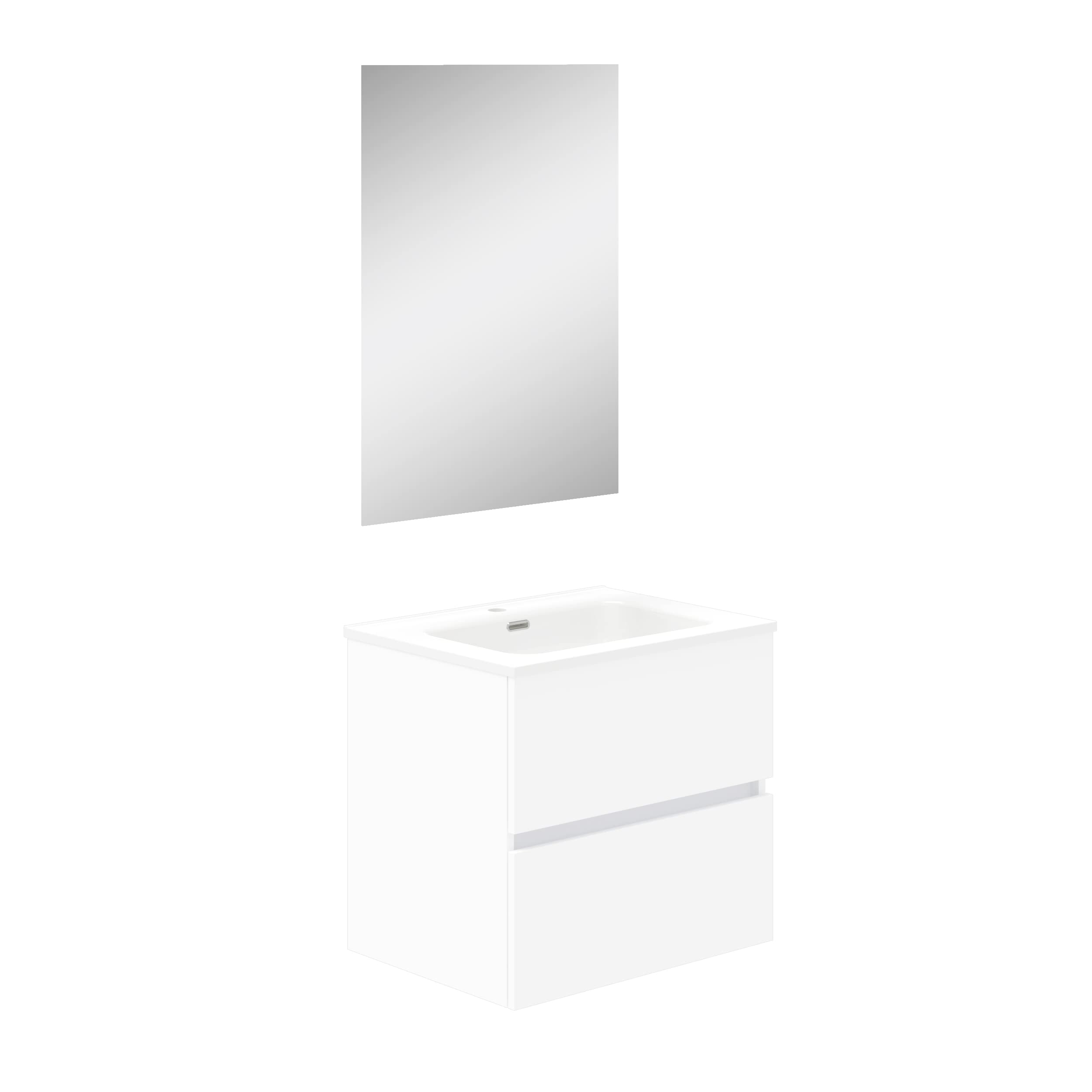 Baikal Mueble de Baño Dos cajones, suspendido a la Pared con Lavabo. Melamina 16. Mueble montado. Mueble de 50cm Blanco con Espejo Luna Lisa