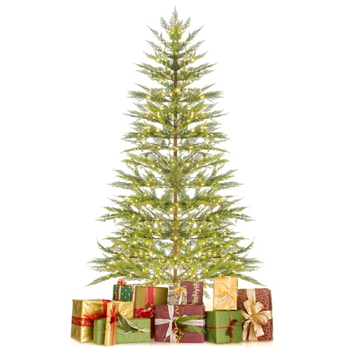 GOFLAME 6.5FT Pre-Lit Christmas Tree with Faux Cypress Leaves, Hinged Artificial Xmas Tree with...