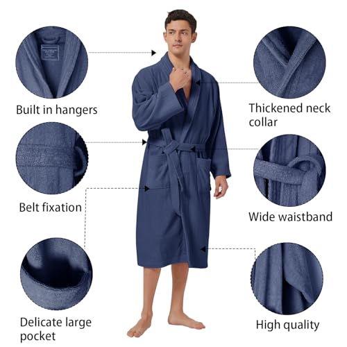 ZABER Bathrobe Mens,Pure Cotton Robe for Men,Thick Terry Cloth Bathrobe,Luxury Long Combed Men's Cotton Robe3