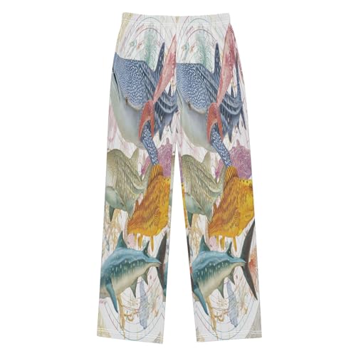 Cute Sea Creatures Pajama Lounge Pants with Pockets Sleepwear Soft Elastic Waist PJ Bottoms 6-14 Years