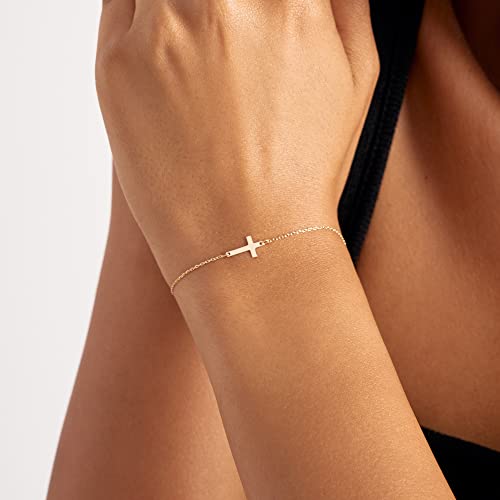 14k Real Gold Cross Bracelet | 14k Solid Gold Crucifix Bracelet for Women2