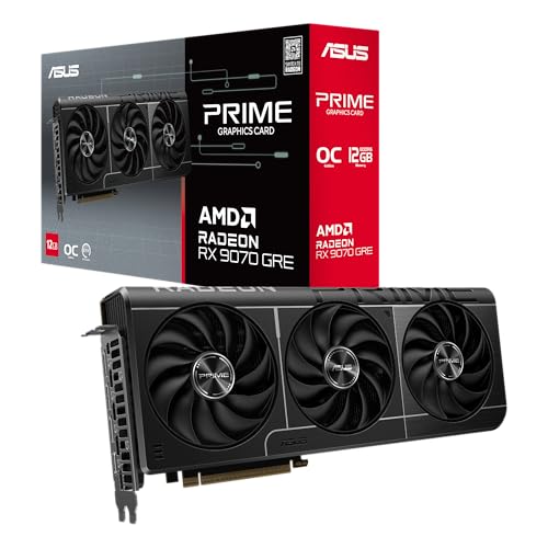 ASUS Prime Radeon RX 9070 GRE OC Edition Gaming Grafikkarte (AMD Radeon RX 9070 PCIe 5.0 HDMI/DP 2.1 Dual-BIOS-Schalter Axial-Tech-Lüfter 2 5-Slot-Design MaxContact PRIME-RX9070GRE-O12G)