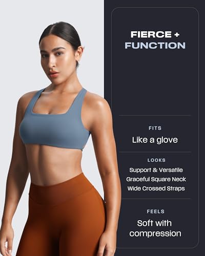 Image of Aoxjox Women's Workout Sports Bras Square Neck Emma Cross Back Fitness Training Gym Bra Yoga Crop Tank