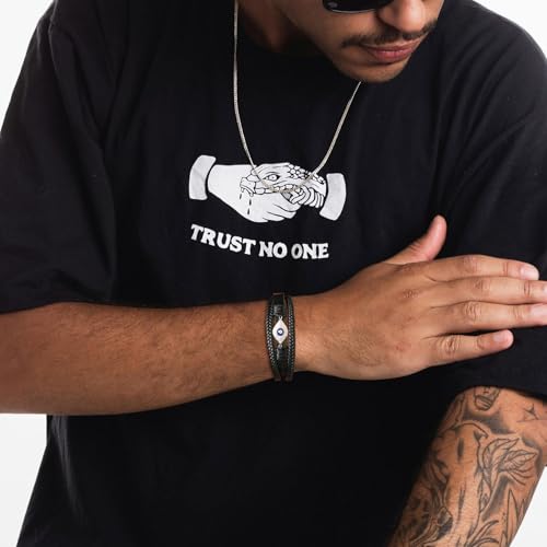 HZMAN 8.5Inch The Evil Eye Bracelet with Rhinestones Embedded In Genuine Leather for Men Black Leather Bracelet3