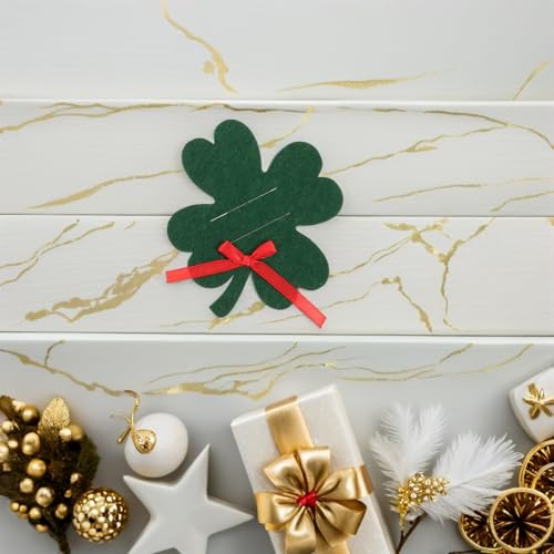 LOGOFUN 12PCS Four Leaf Clover Christmas Wallets Felt Money Cash Clips for Shopping Travel Holiday Gift Business Card Holder - Red & Green & Gray2