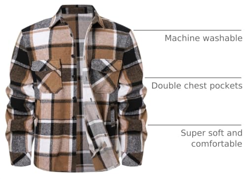 Image of Cromoncent Mens Boys Thick Flannel Shirt Long Sleeve Shirt Jacket Casual Button Down Multi Pockets Shacket