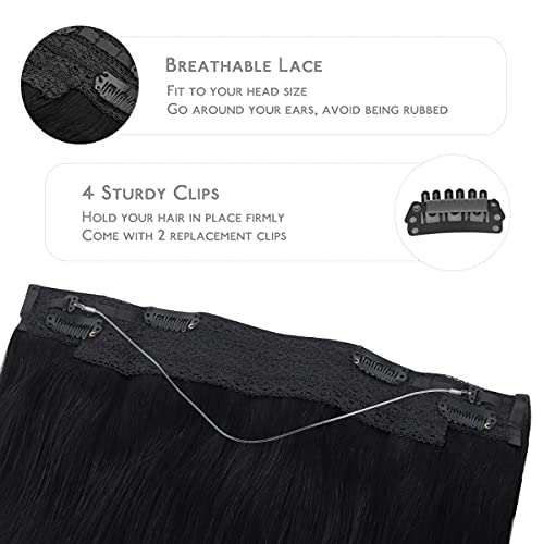 Image of WENNALIFE Wire hair extensions Real Human Hair 12 inch 70g Jet Black Remy Invisible Transparent Wire Fish Line, Straight Real hair