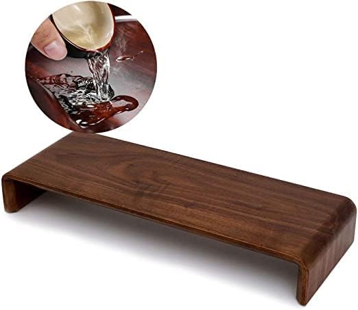 wooden computer monitor stand, monitor riser desk shelf desktop stand tv laptop riser with keyboard storage desk (walnut finish)