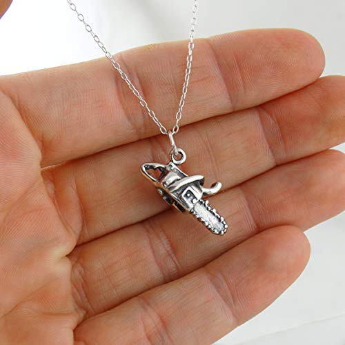 FashionJunkie4Life Sterling Silver 3 Dimensional Chainsaw Charm Necklace, 18