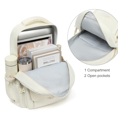 Phaoullzon Girls School Backpack for Boys, College Aesthetic Laptop Bookbag for Travel,Beige