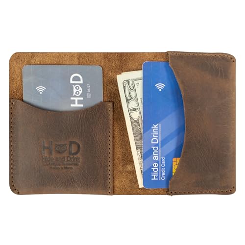 Hide & Drink, Leather Bifold Card Holder, Holds Up to 6 Cards/Organizer/Case/Wallet, Handmade Includes 101 Year Warranty :: Bourbon Brown2